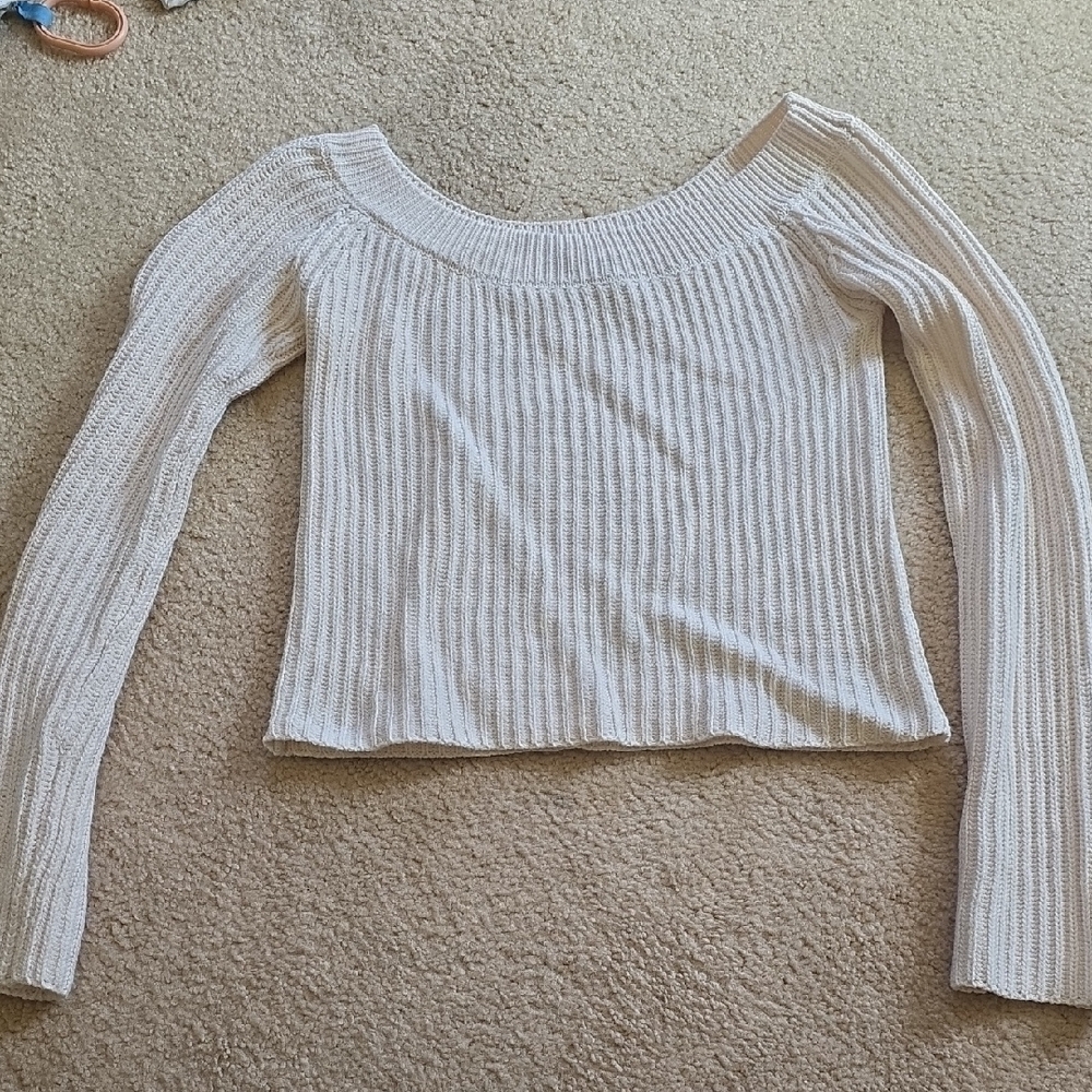Off-Shoulder Ribbed Knit Sweater